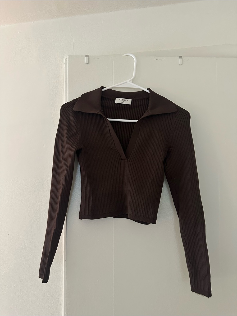 Aritzia Babaton Ribbed Long-Sleeve Top in Dark Brown
